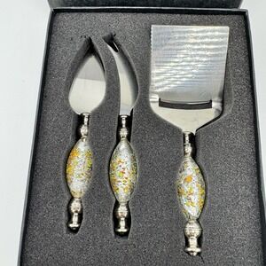 Va Bene 3 Piece Murano Glass Cheese Knife Set Charcuterie Serving!